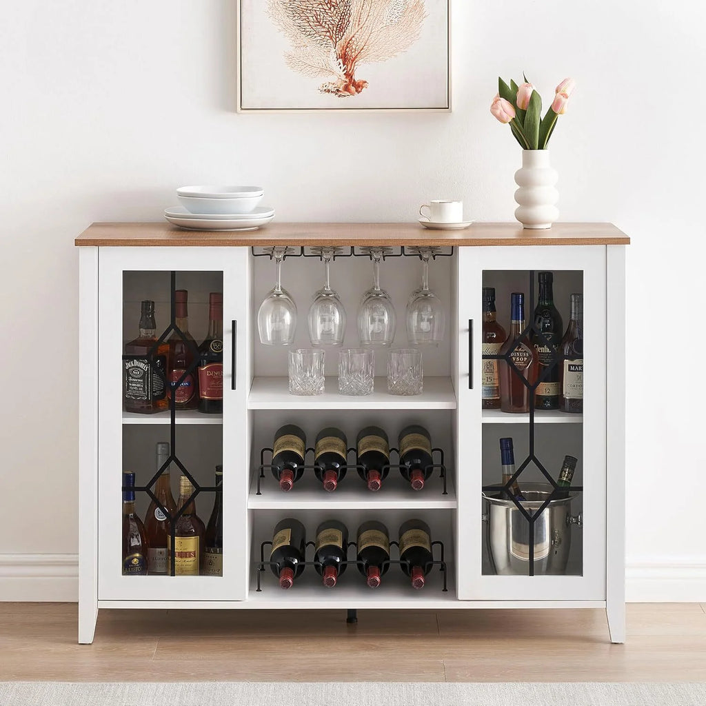 FOLDLIFE Wine Bar Cabinet with LED Lights, Liquor Cabinet Bar with Storage Cabinet, Coffee Cabinet with Bottles and Glass Rack, Buffet Sideboard with Storage Cabinet&Drawers,Dark Grey
