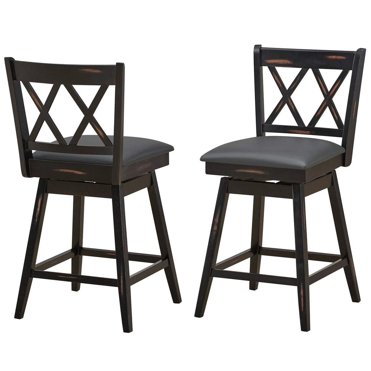 Gymax Set of 4 Barstools Swivel Counter Height Chairs w/Rubber Wood Legs Black