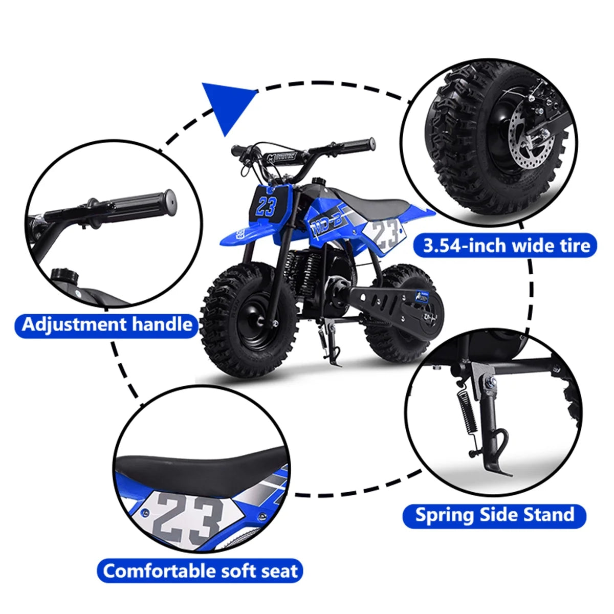 TOXOZERS Dirt Bike for Kids,Gas-Powered Mini Pit Bike with 13 Inch Knobby Tires,25 MPH,Rear Disc Brake,Supports up to 175 lbs,Begin-ner Off Road Motorcycle for Boys Girls,Blue
