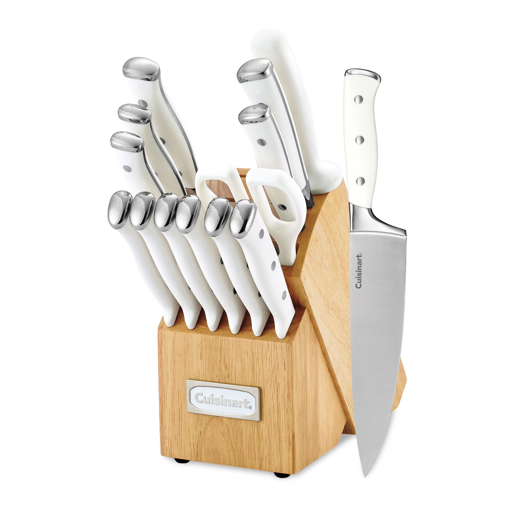 Cuisinart C77WTR-15PG Triple Rivet Collection 15-Piece Cutlery Block Set, White/Grey