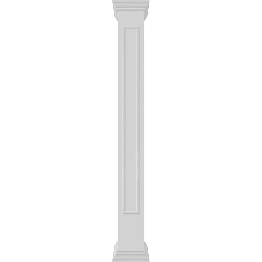Ekena Millwork 6"W x 8'H Craftsman Classic Square Non-Tapered, Raised Panel PVC Column Kit, Crown Capital & Crown Base