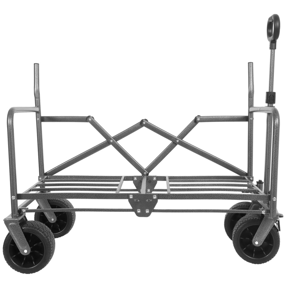 3-in-1 Collapsible Wagon Cart with Bench Seat, 500lbs Convertible Heavy Duty Utility Wagon with Flexible Handle, All-Terrain Folding Grocery Cart with Wheels for Shopping, Camping, Orange