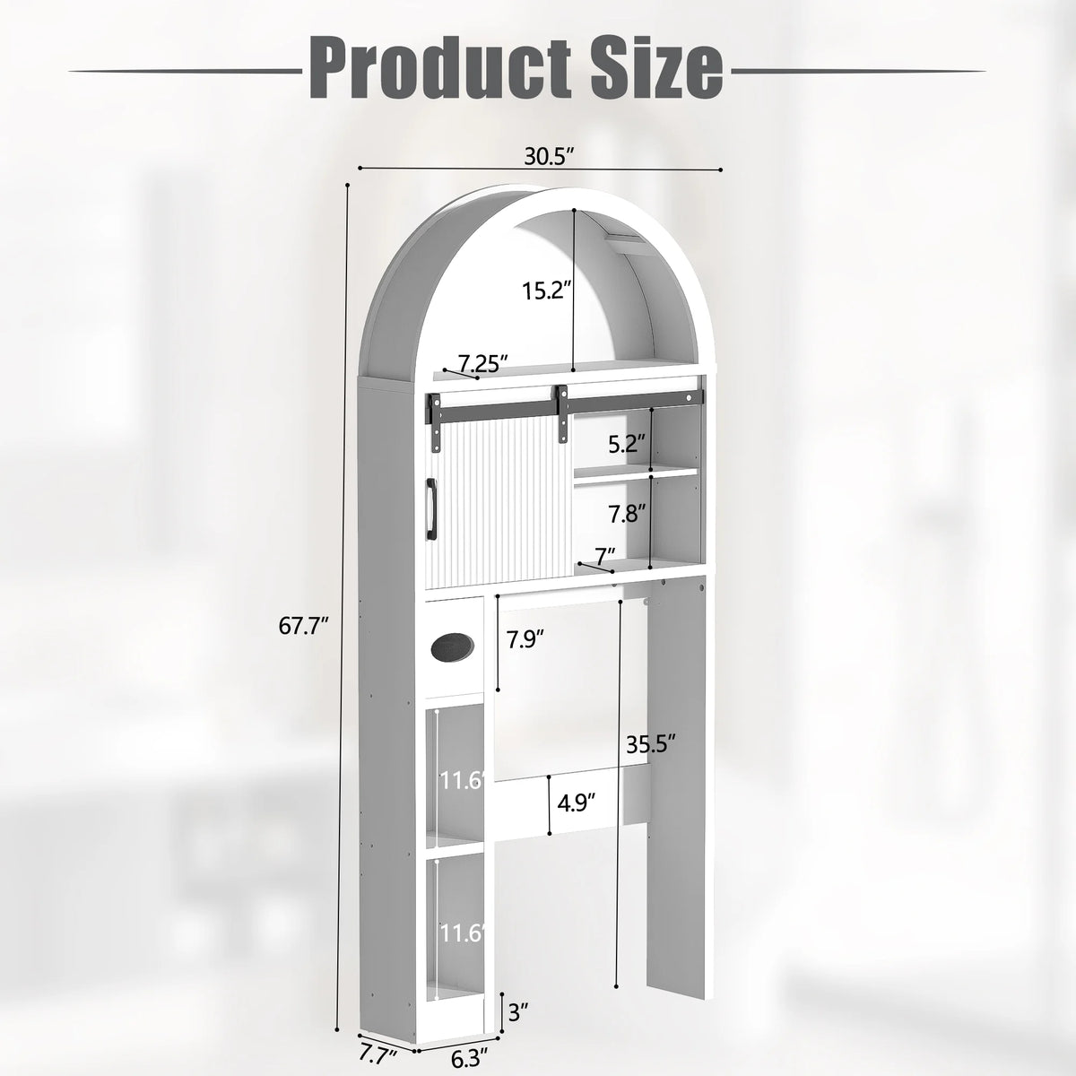 HARIPUL Over The Toilet Storage Cabinet w/ Unique Wood Grain & Arc Design, Freestanding Bathroom Shelf Organizer Space Saver w/ Doors & Anti-Tip Device, Wood Color