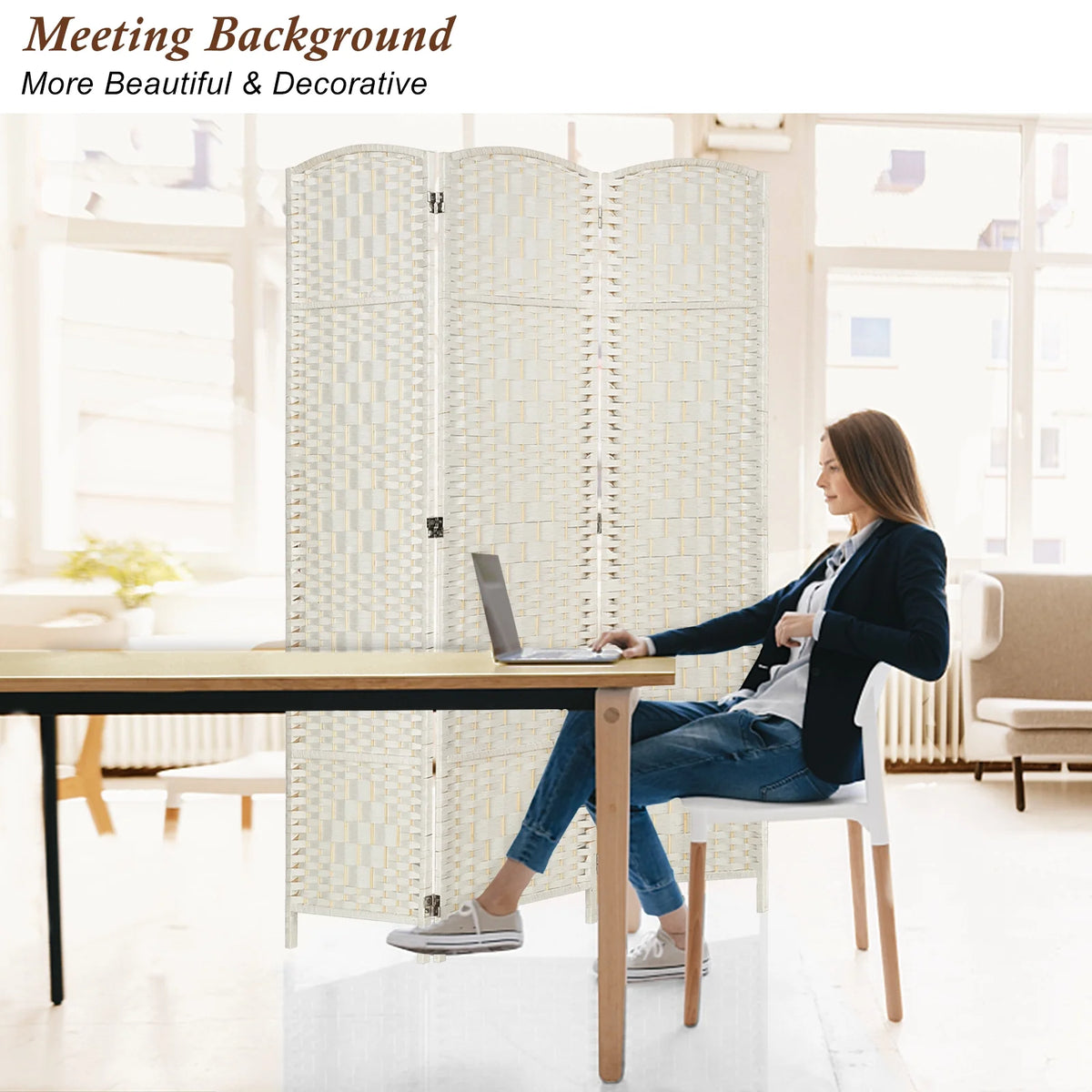 3-Panel Room Divider, 6 ft Office Partition Walls Wood Divider Folding Portable Privacy Screen, Room Dividers and Folding Privacy Screens for Home, Room Separator Wall Dividers,Black