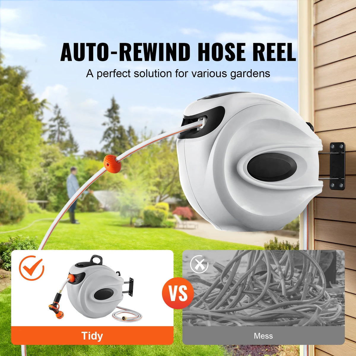 KFFKFF Retractable Hose Reel Water Hose Reel 130'x1/2" 180�� Swivel Wall Mount