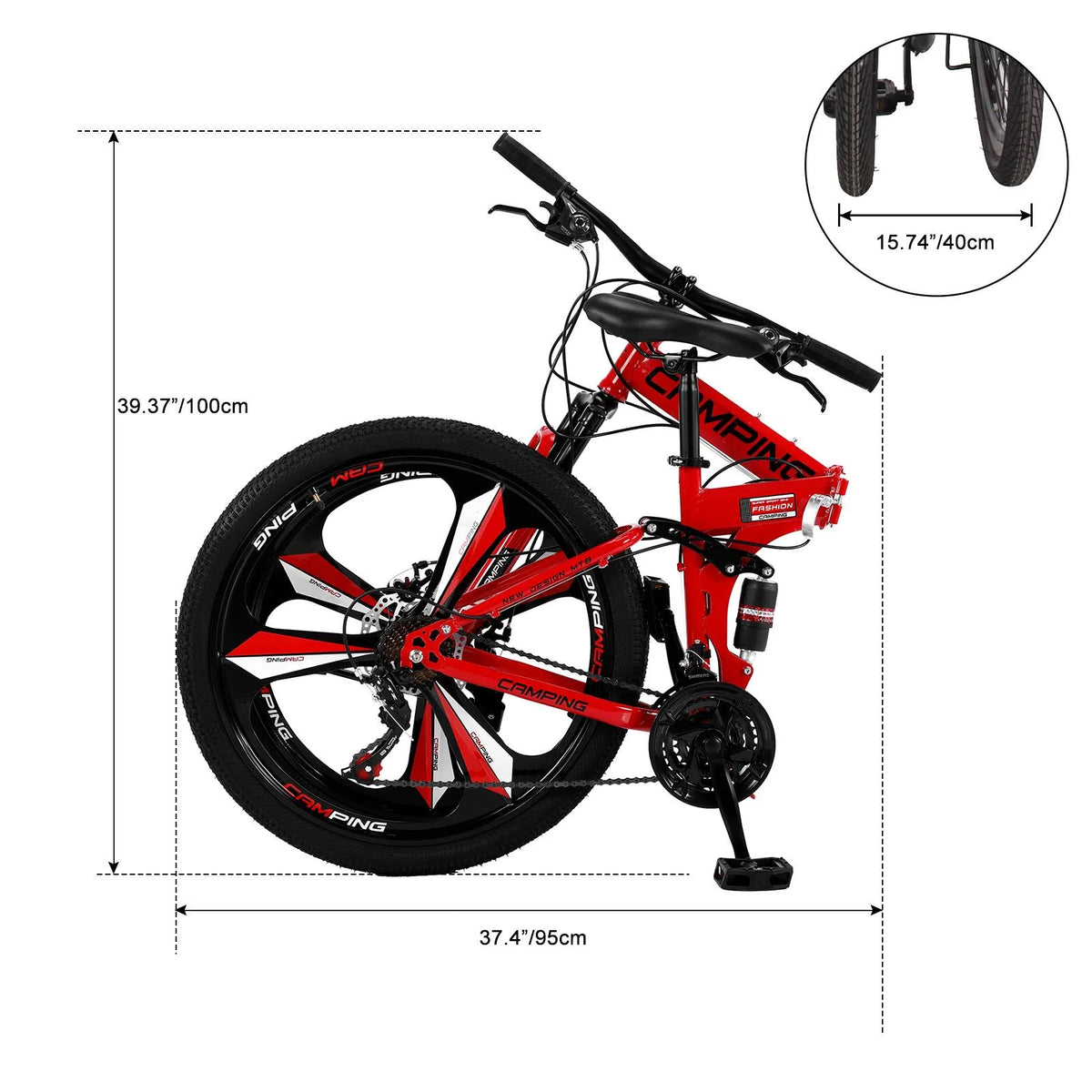 Ktaxon 26 inch 21 Speeds Folding Mountain Bike High Carbon Steel, for Adults Men Women, Red