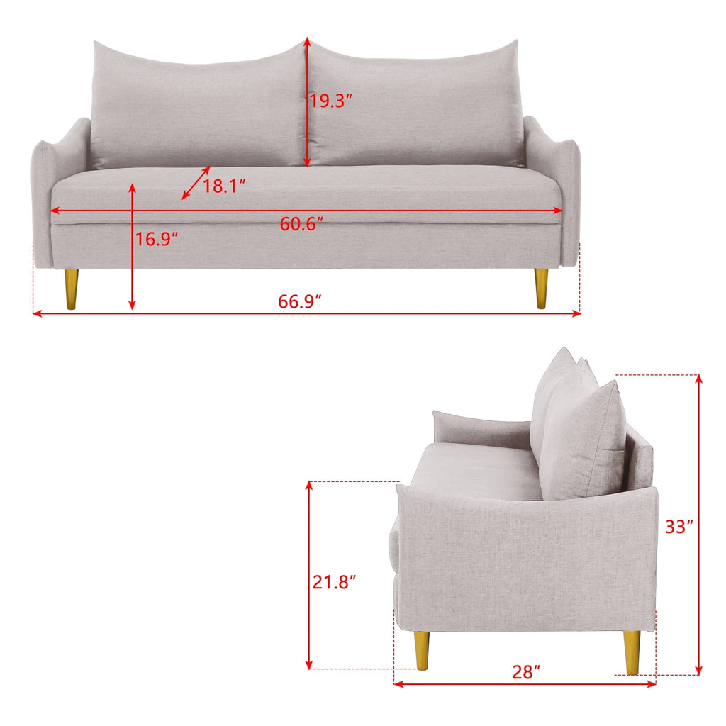 66.9" W Loveseat Sofa, Mid Century Modern Decor Love Seat Couches for Living Room, Polyester Upholstered Loveseats Furniture, Solid and Easy to Install Small Couch for Bedroom, White