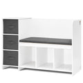 Kids Reading Nook Bench with 6-Cubby Storage, 3 Drawers & Removable Cushion, Toddler Bookshelf Organizer for Playroom Bedroom Living Room Entryway, White Wooden Toy Chest