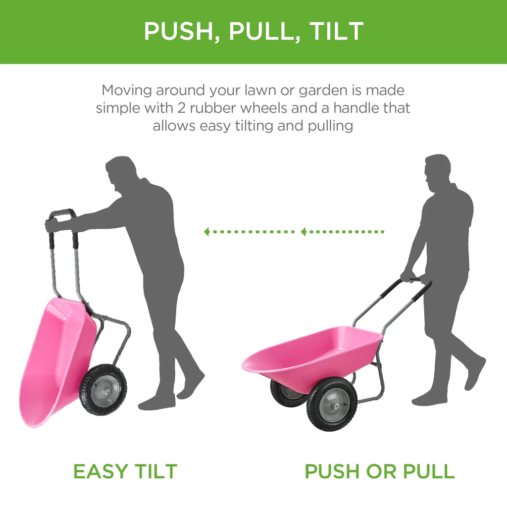 Best Choice Products Dual-Wheel Home Wheelbarrow Yard Garden Cart for Lawn, Construction - Green