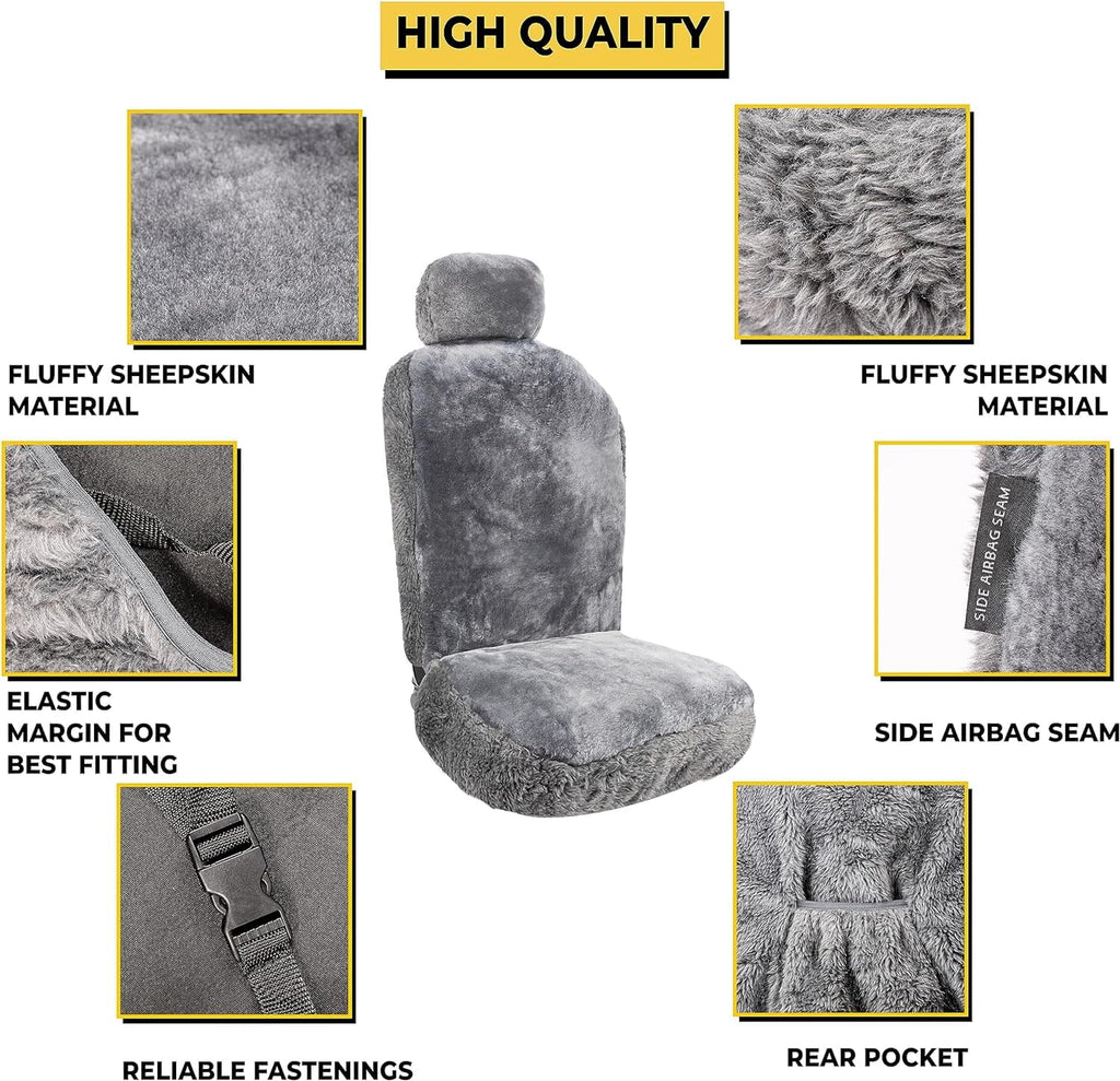 Zone Tech Genuine Sheepskin Ivory Car Seat Cover, Fluffy Luxury Wool Front Seat Covers, Universal Fits Car, Truck, SUV, & Van