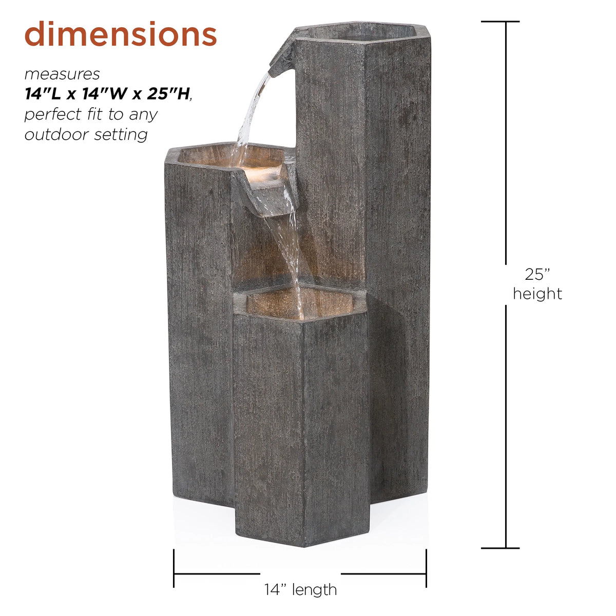 Alpine Corporation 25�� Tall Modern 3-Tier Fountain for Indoor / Outdoor Yard Decor with LED Light