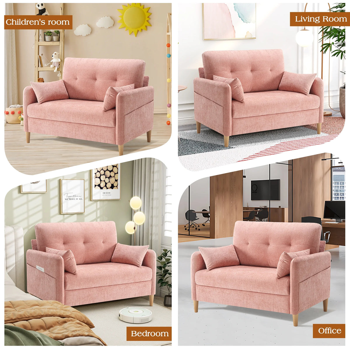 BedLuxury 47'' Wide LoveSeat, 2-seat Chenille sofa with 2 Pillows for Living Room and Small Spaces, Dark Grey