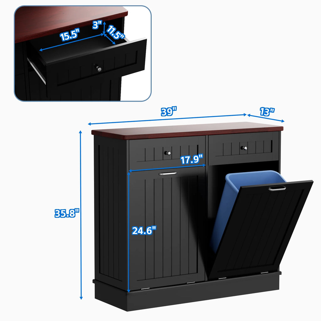 GETYES Double Tilt Out Trash Cabinet, Wooden Recycling Cabinet, 35.83 x 12.99 x 39.37 inches, White