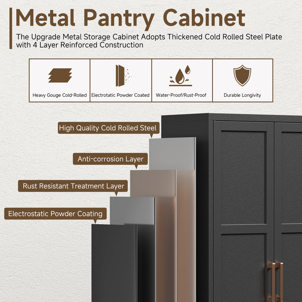 Metal Pantry Cabinet, 61''  White Kitchen Pantry Storage Cabinet with Doors and Adjustable Shelves, Utility Room, Homes, Offices, Garage-, Assembly Required