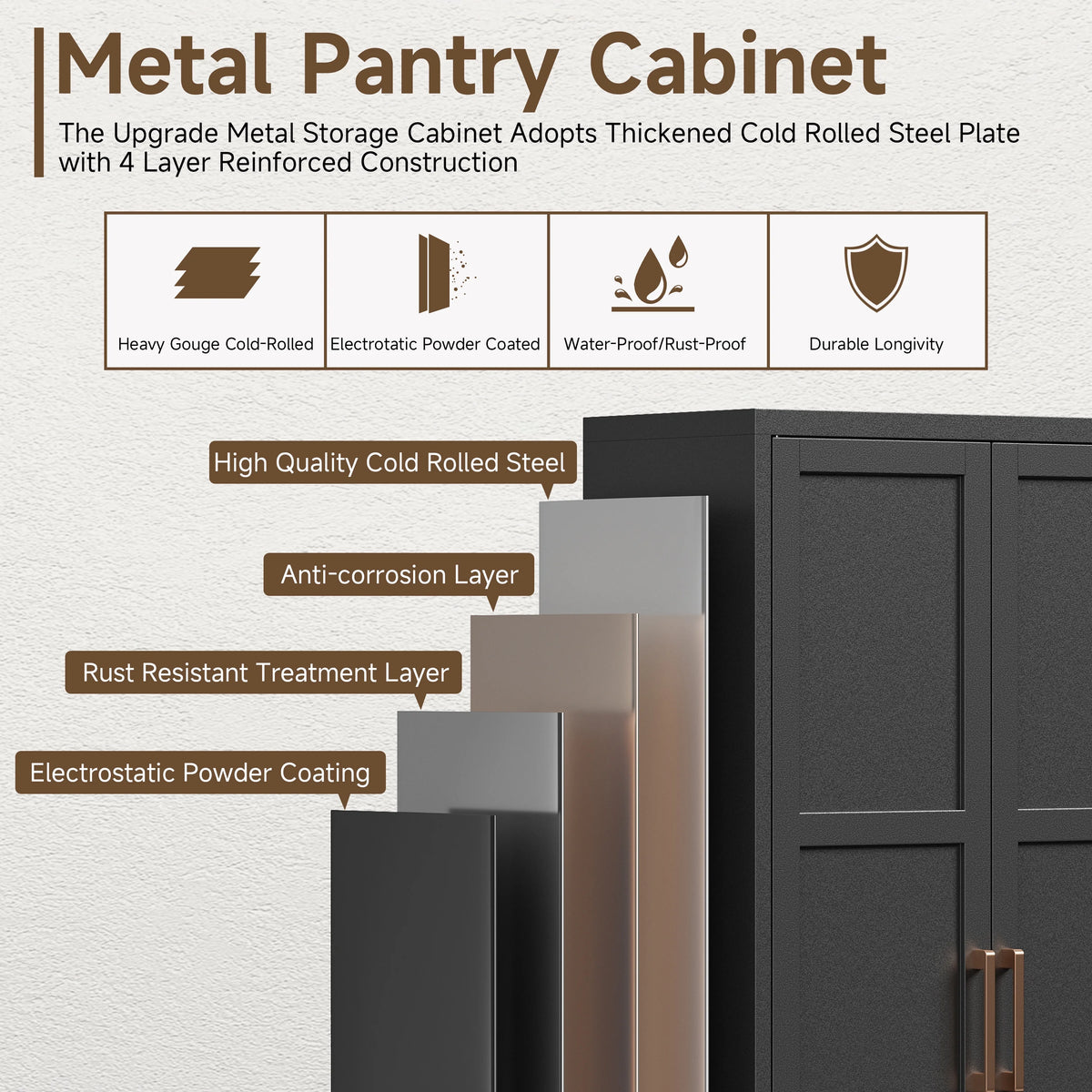 Metal Pantry Cabinet, 61''  White Kitchen Pantry Storage Cabinet with Doors and Adjustable Shelves, Utility Room, Homes, Offices, Garage-, Assembly Required