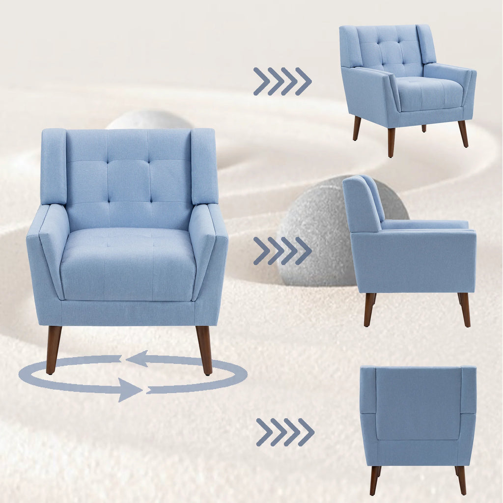 DREAMSIDEA Accent Chair Set of 2 Living Room Chair Linen Upholstered Comfortable Armchair Modern Chairs for Living Room Bedroom Indoor Furniture, Beige