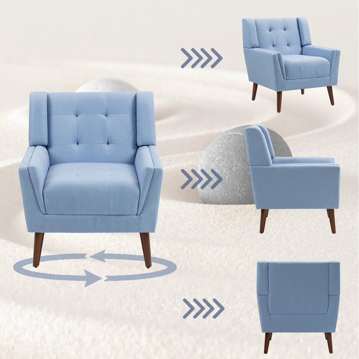 DREAMSIDEA Accent Chair Set of 2 Living Room Chair Linen Upholstered Comfortable Armchair Modern Chairs for Living Room Bedroom Indoor Furniture, Beige