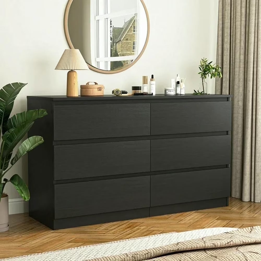 Kadyn Modern 6 Drawer Dresser Wood Cabinet,Dresser for Bedroom, Kitchen Storage Cabinet with Drawers, Chest of Drawers(Black)