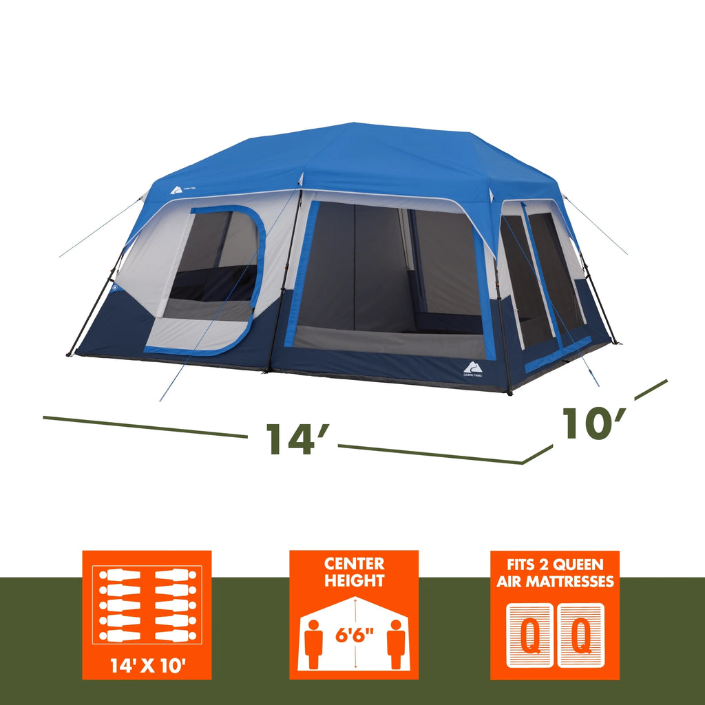 Ozark Trail 8' x 7' 4-Person Instant Cabin Tent with LED Lighted Hub, 19 lbs