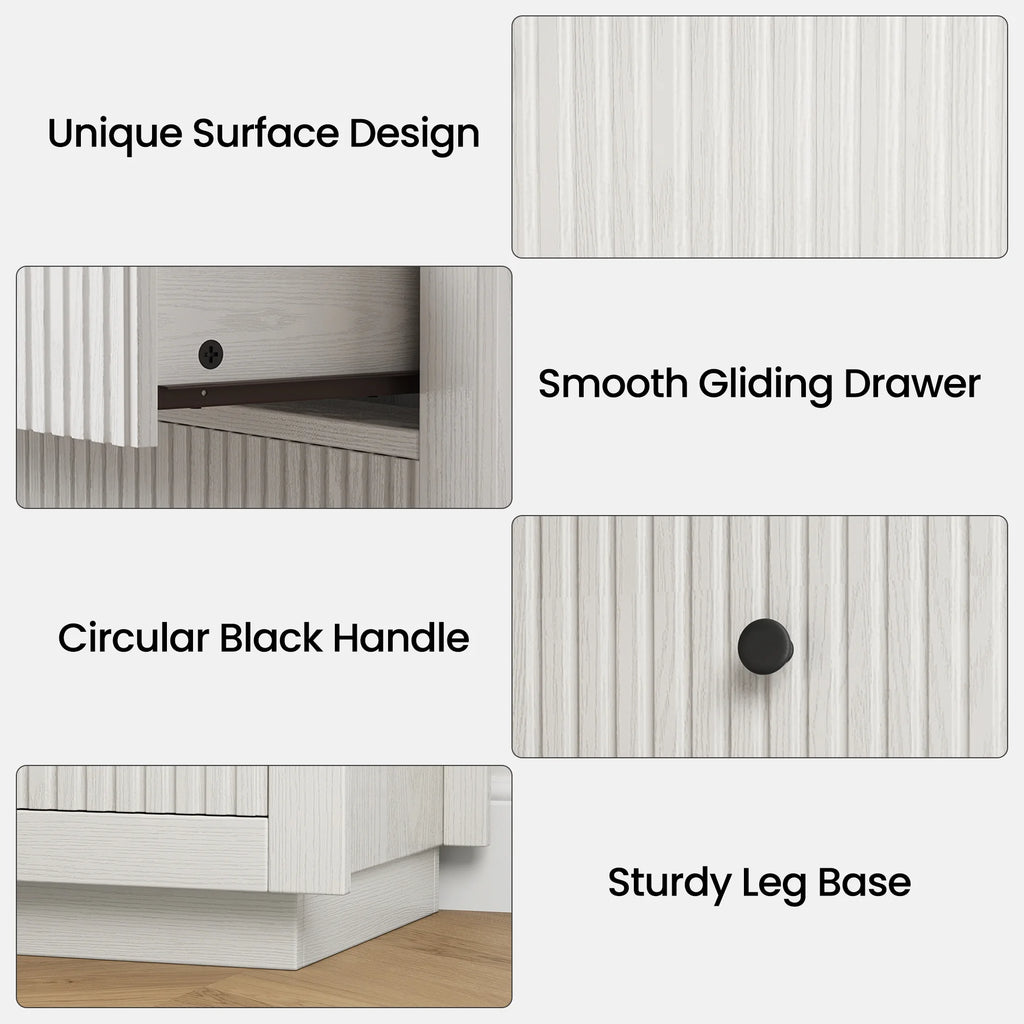 IDEALSOUL Nightstand Set of 2, 24" Wide End Table with Storage, Fluted Nightstand with USB Charging Station, Large 3 Drawers nightstand for Bedroom Living Room(2pc, White)