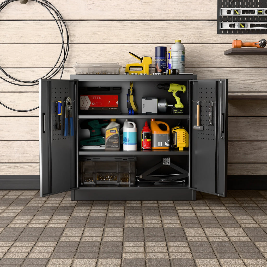 Supeer Locking Storage Cabinet with 5 Adjustable Shelves, Steel, Black, 71" H, Assemble Required