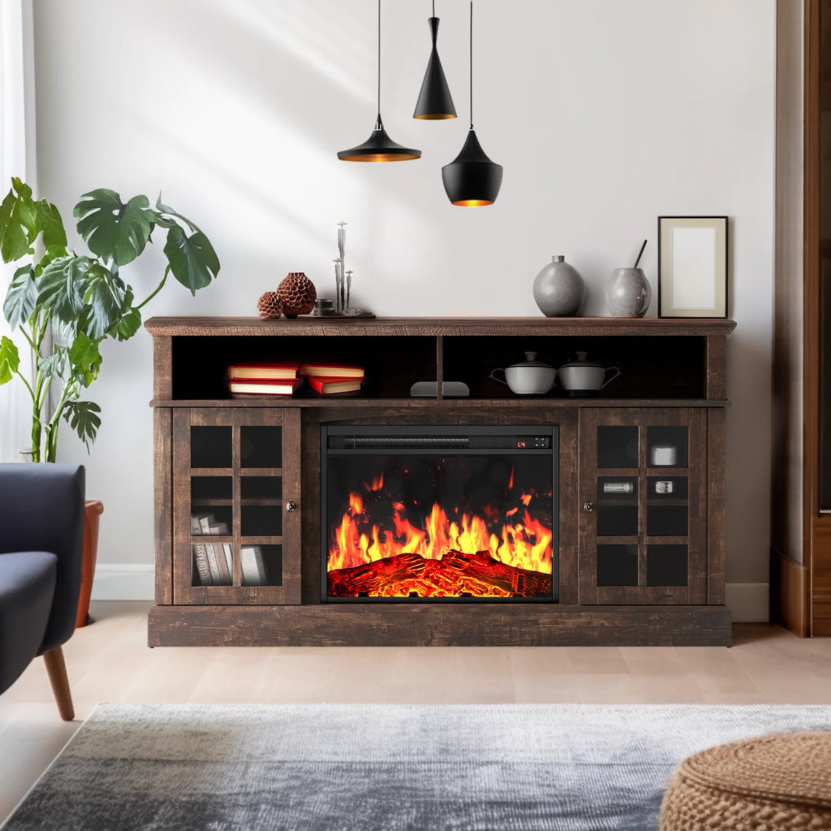 Electric Fireplace TV Stand for 75�� TVs Fireplace Entertainment Center TV Console Table with 23�� Fireplace, Holds up to 200 lbs