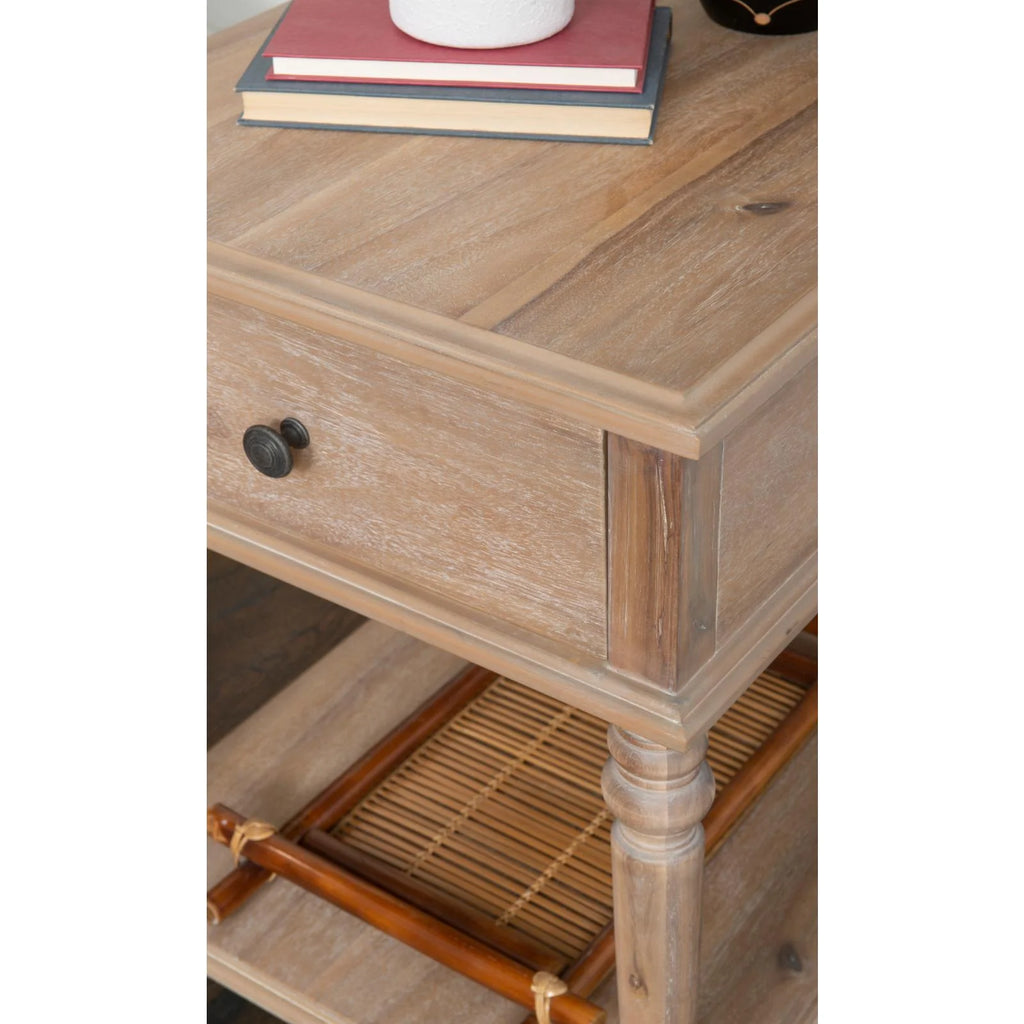 Powell McGhie Single Drawer Indoor End Table with Shelf, 26" Tall, Natural