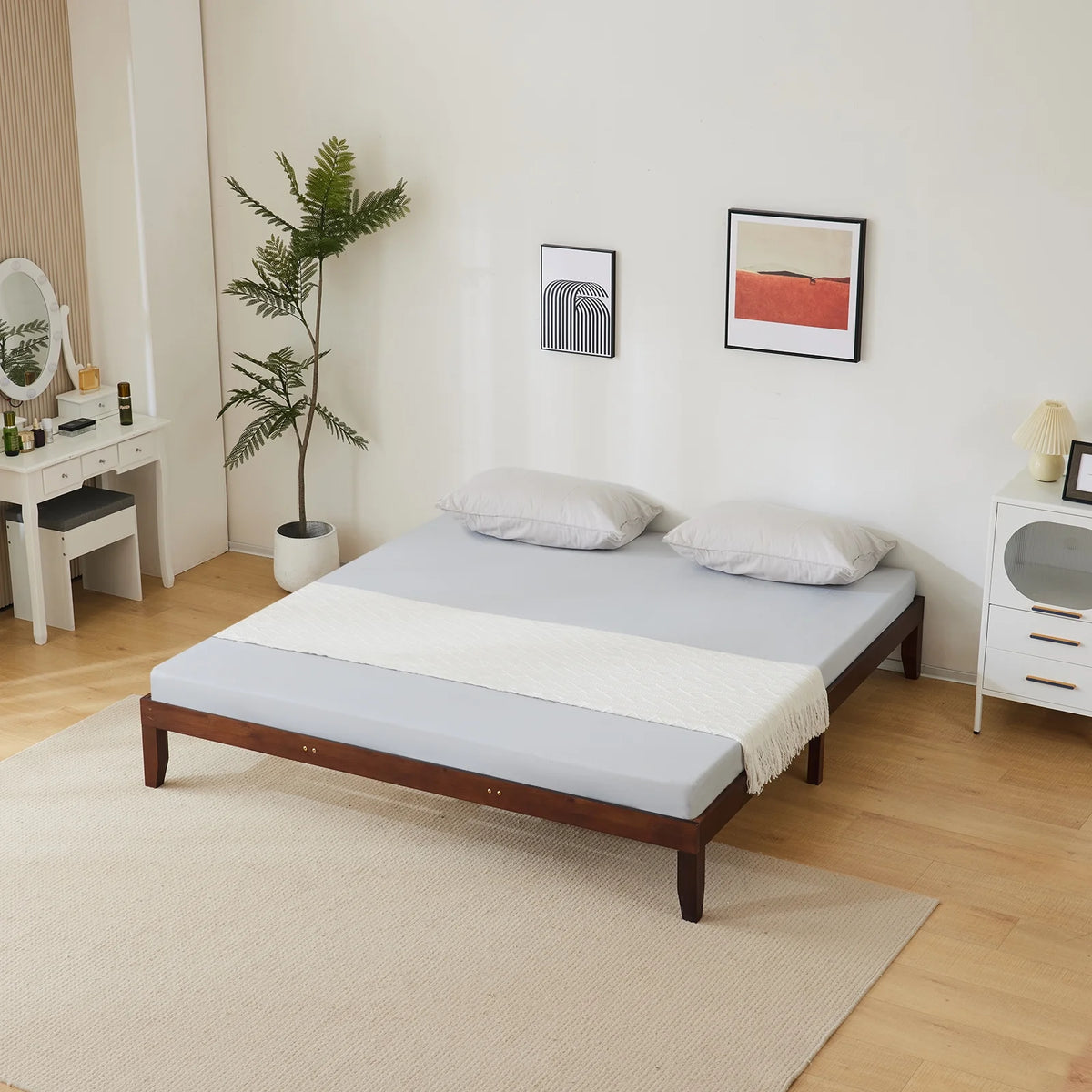 12 Inches Wood Platform Bed Frame Twin Size, Solid Wood Mattress Foundation with Strong Wood Slat Support