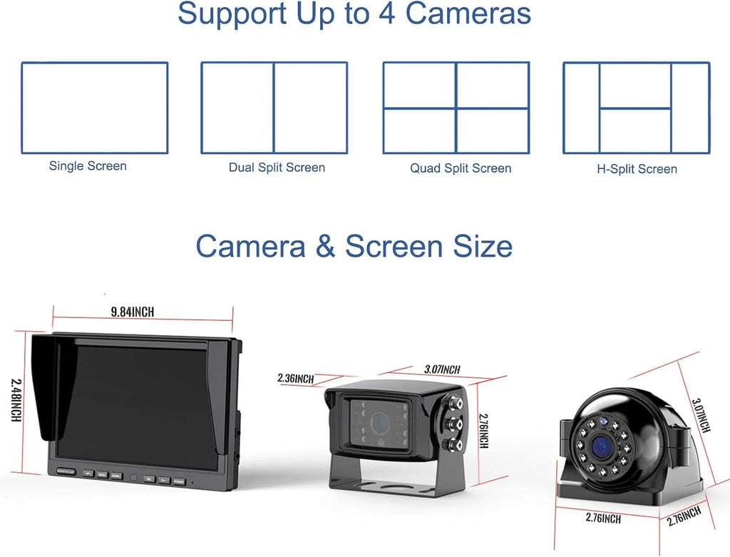 ZEROXCLUB 10'' 1080P HD Wireless Backup Camera System IP69K Waterproof & Loop Recording 10 Inch DVR Quad Split Monitor For RV/Truck/Trailer/Camper