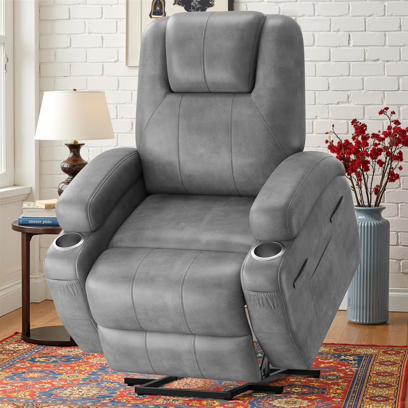 Lacoo power lift electric Massage recliner chair Oversized Single Sofa with Cup Holder for elderly,Black