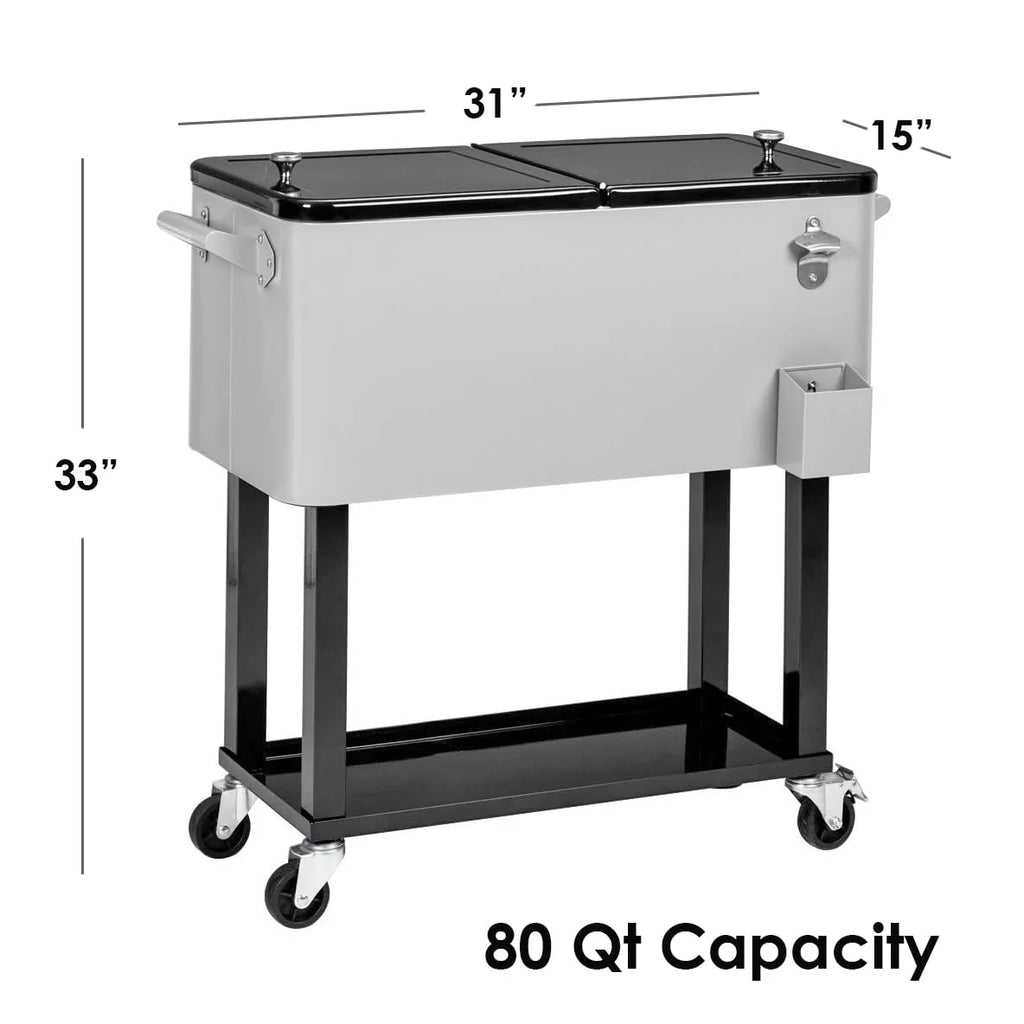 Home Aesthetics Grey 80 Qt Quart Rolling Cooler Ice Chest Beverage Bar for Patio