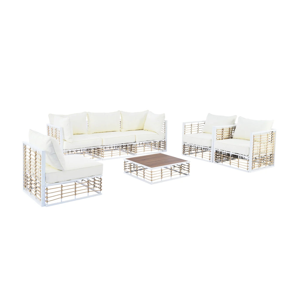 7 Pieces Metal Patio Sectional Furniture Set , Modern Minimalist Rattan Sofa Set with Thick Cushions and Coffee Table, All Weather Outdoor Patio Conversation Sets for Garden, Poolside, Backyard, Gray