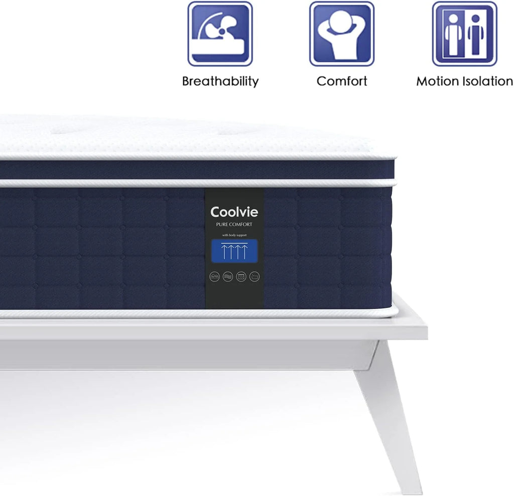 Full Size Mattress, Coolvie 12'' Full Mattress Hybrid Construction Individual Pocket Springs with Memory Foam,  Medium Feel