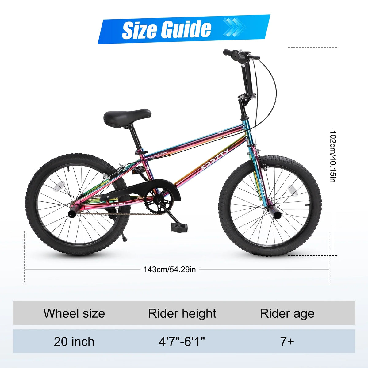 SPPTTY 20" Freestyle BMX Bike with 4 Pegs,Kids Bicycle for Teen Beginner, Age 7-14 Years,Multicolor