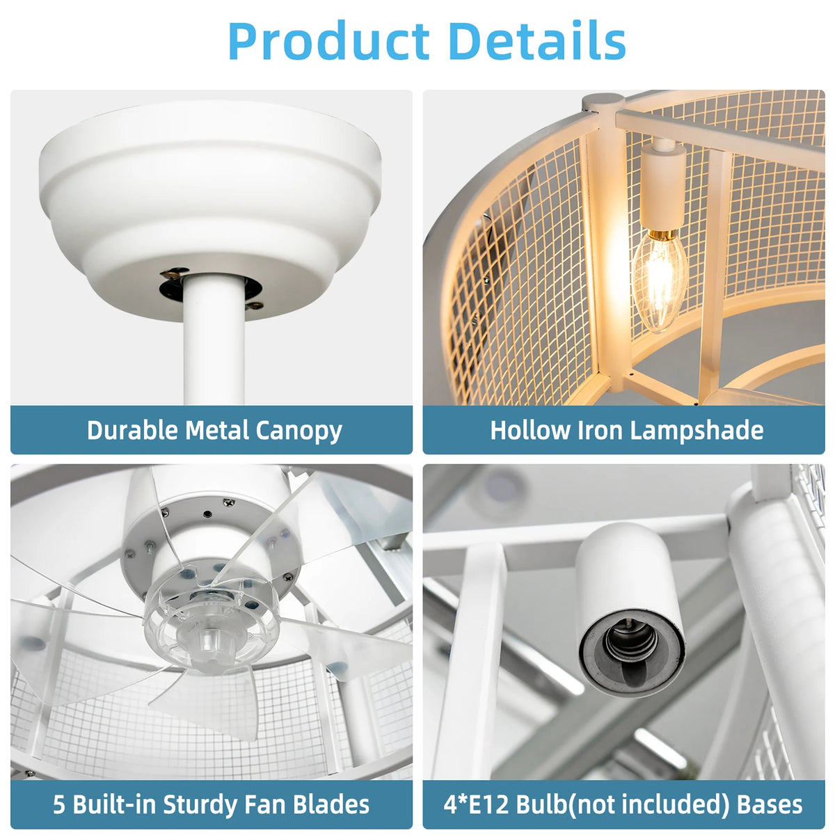 Costway 20'' Caged Bladeless Ceiling Fan with Light Reversible Motor & Remote Control