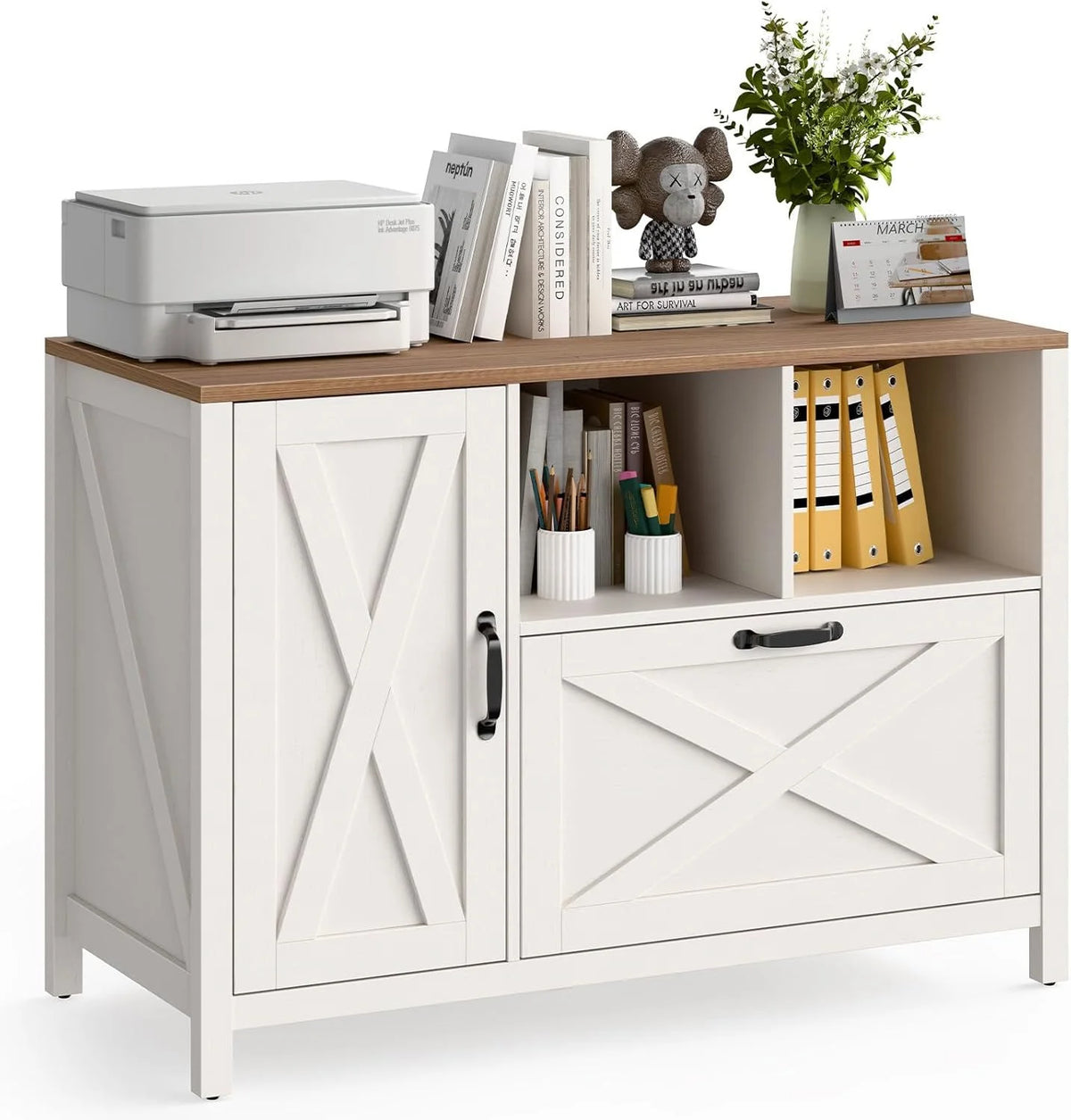 Vabches 2 Drawer Lateral File Cabinet,Mobile Wood office Cabinet for Home Office,Printer Stand with Open Storage Shelves.