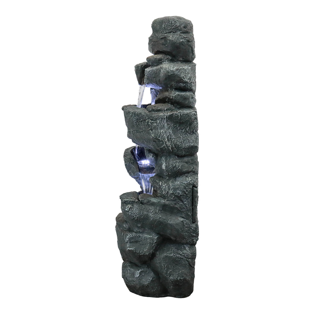 SunJet 40.5" Rock Water Fountain w/LED Lights - Outdoor 6-Tier Waterfall Fountain  for Garden Decor