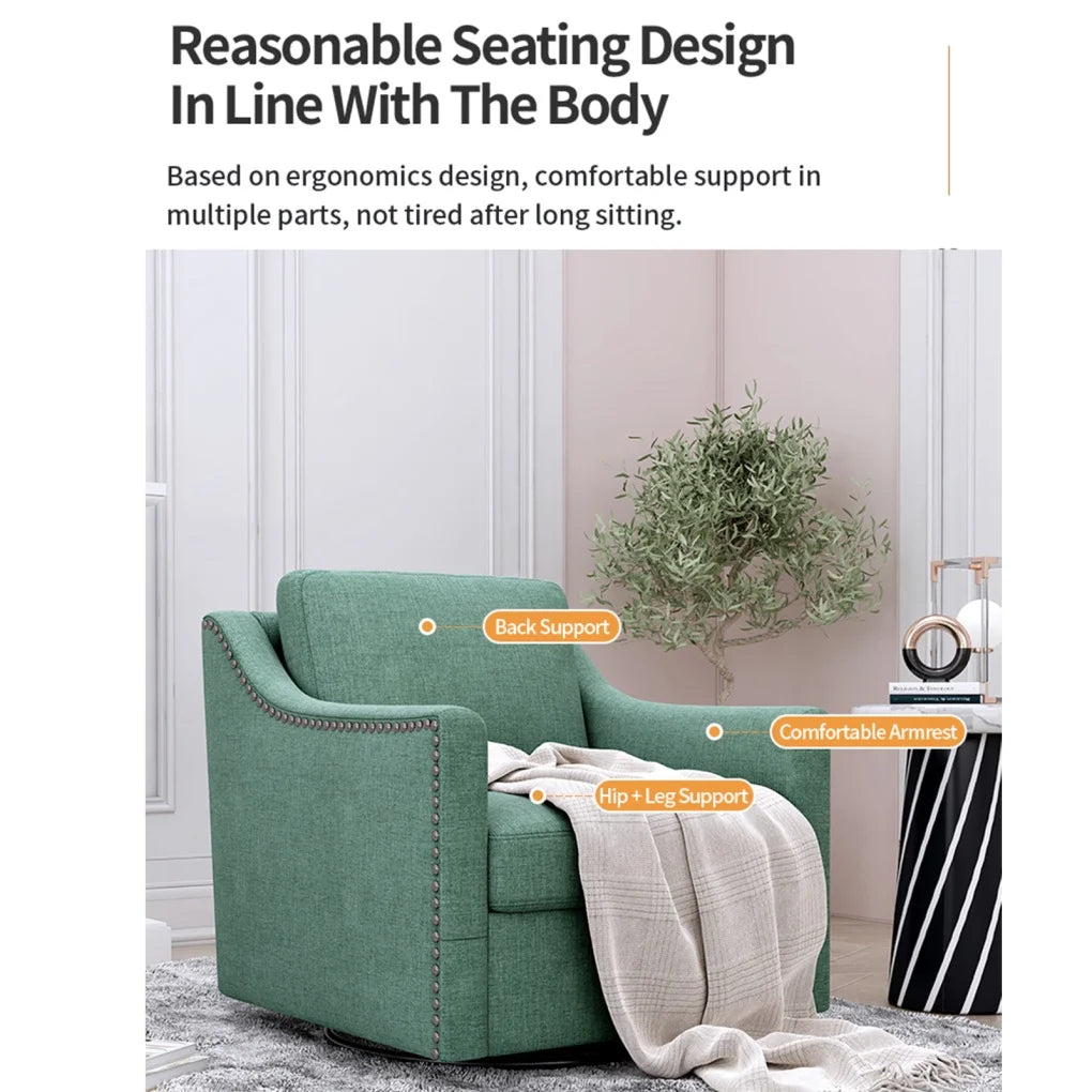 Swivel Accent Chair Armchair, 360�� Swivel Chair in Cotton Linen, Living Room Chairs with Wide Cusion and Curved Armrest, Comfy Barrel Sofa Reading Chairs for Bedroom, Small Spaces, Office, Grey