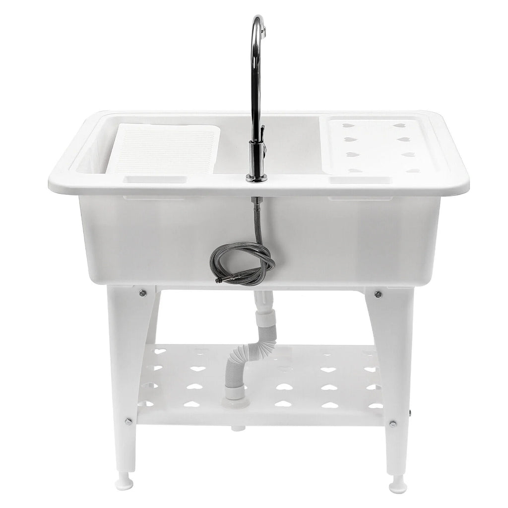 Laundry Sink Freestanding Plastic Indoor and Outdoor Utility Sink with Washboard