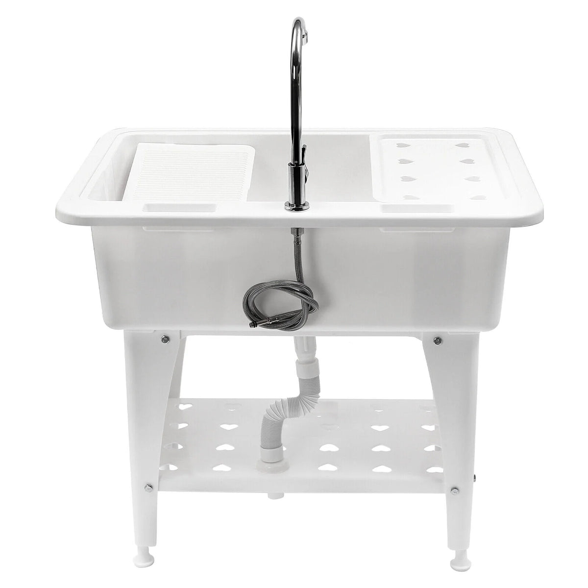Laundry Sink Freestanding Plastic Indoor and Outdoor Utility Sink with Washboard