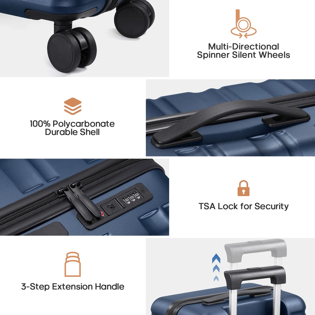 MIUSSE Luggage Sets 3 Piece, 20 Inch Carry On Luggage with Wheels, 100% PC Hardshell Suitcase with TSA Lock, Carry On Suitcases Airline Approved With Travel Backpack for Men Women