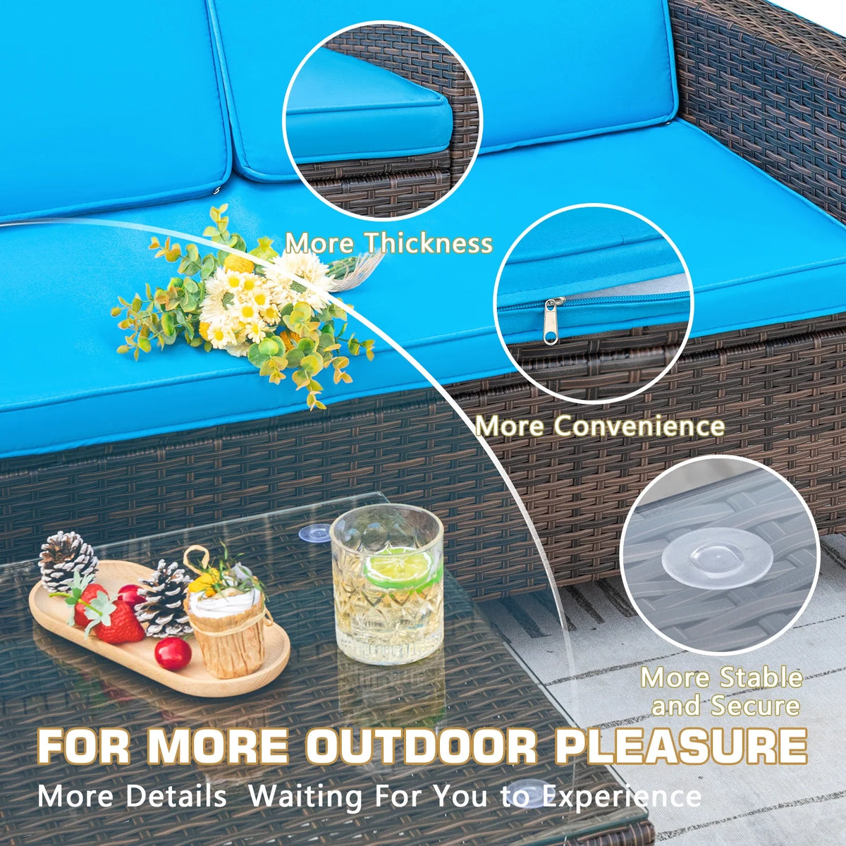 Lacoo 4 Pieces Patio Furniture Sets Rattan Chair Wicker Conversation Sofa Set Outdoor Tble and Chairs for Backyard Porch Garden Poolside Balcony, White
