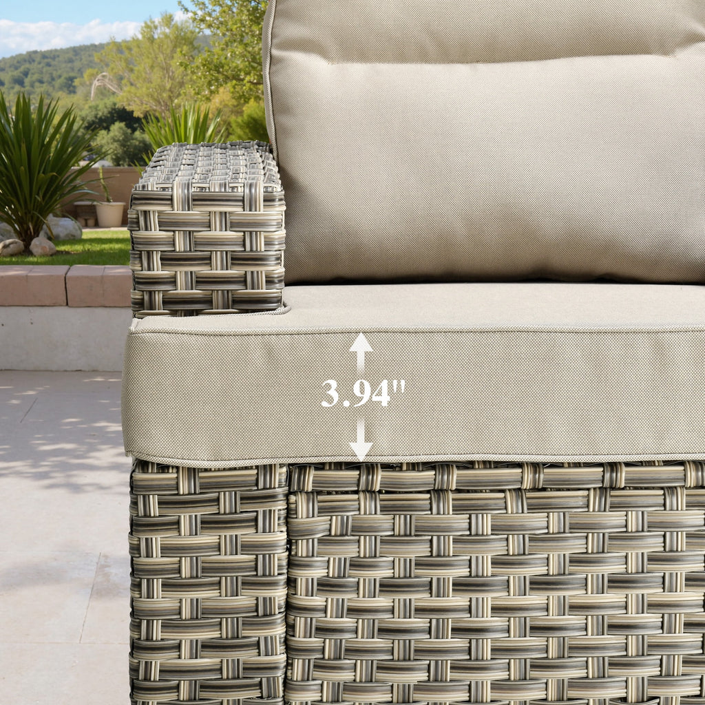 Ovios 10 Pieces Outdoor Patio Furniture Modern High-Back All-Weather Wicker Sectional Conversation Set with Propane Fire Pit Table & Swivel Chair, Dark Gray