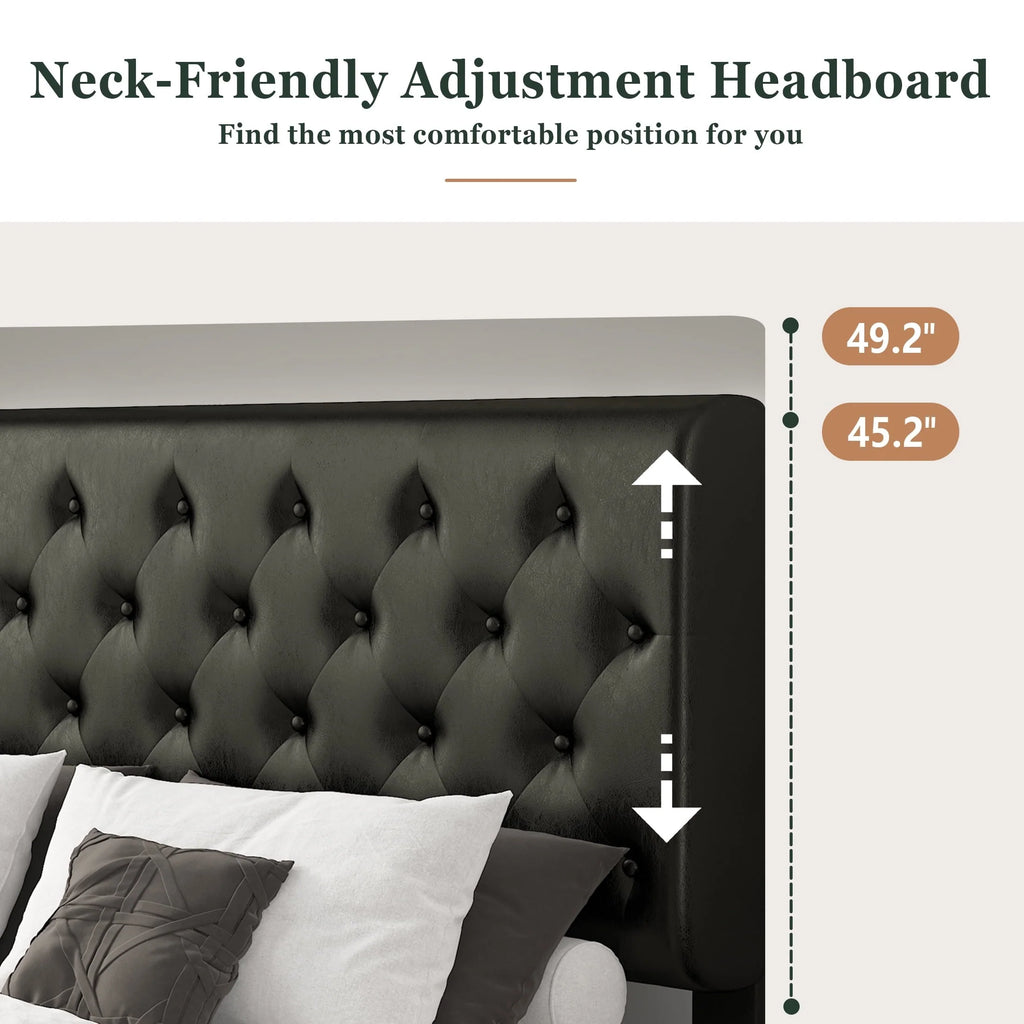 Amolife Queen Bed Frame with Headboard, Diamond Button Tufted Style, Black