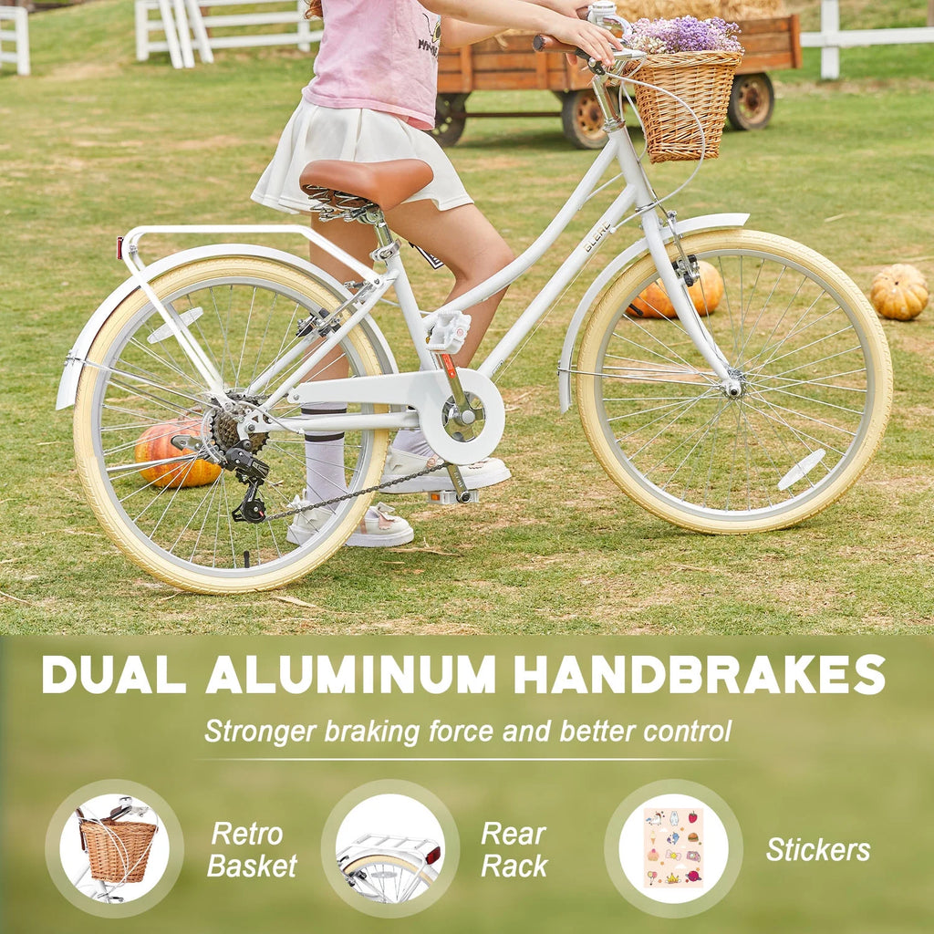 Glerc Missy 24" Girls Cruiser Bike 6-Speed Women's Hybird Bicycle for Ages 7-11 Years, Mint Green