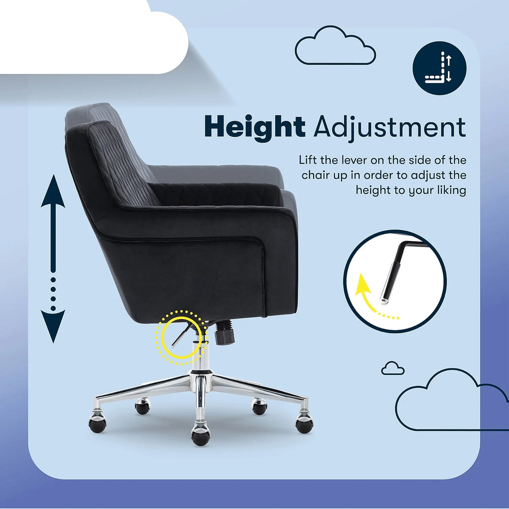 Serta Ashleigh Modern Office Chair Diamond-Tufted Design Black Velvet Fabric