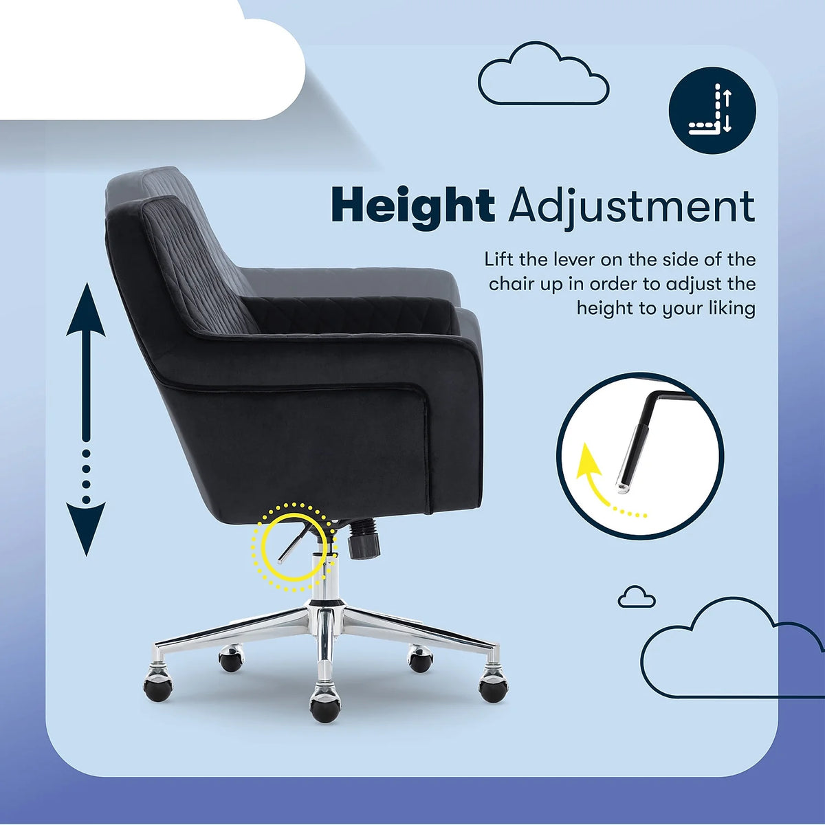 Serta Ashleigh Modern Office Chair Diamond-Tufted Design Black Velvet Fabric