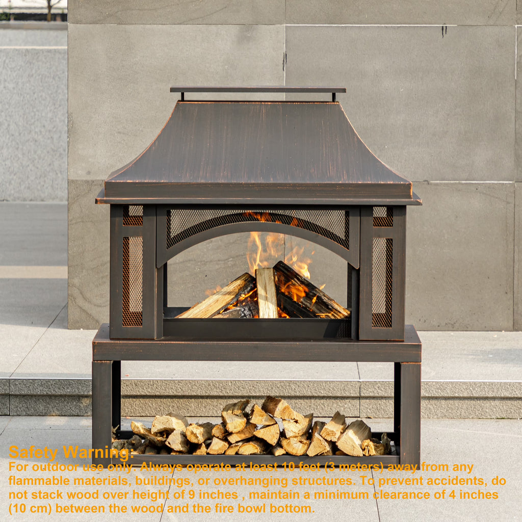 MistMo Outdoor Wood Burning Fire Pit, Garden Fireplace for Bonfire