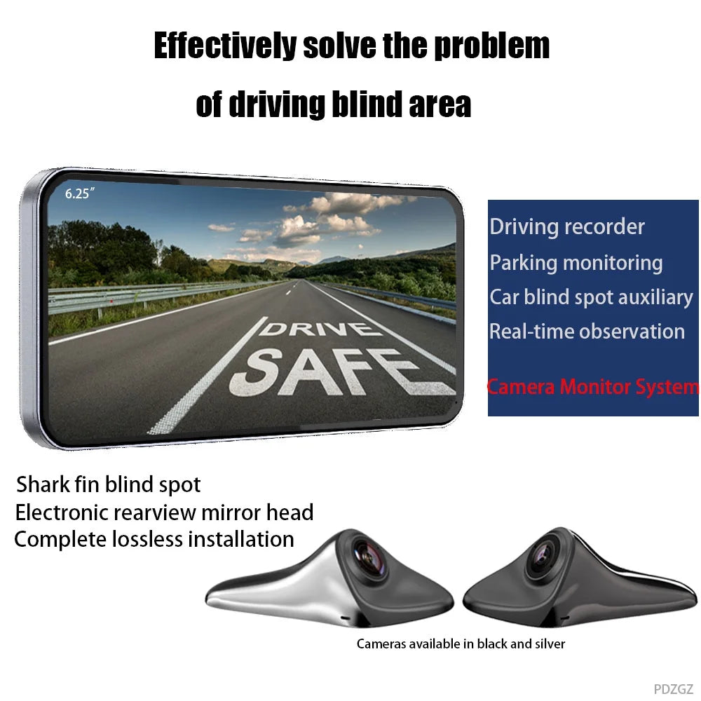 PDZGZ Left and Right Blind spot Side View Backup Camera System for Car with Monitor, Black, 6.25"