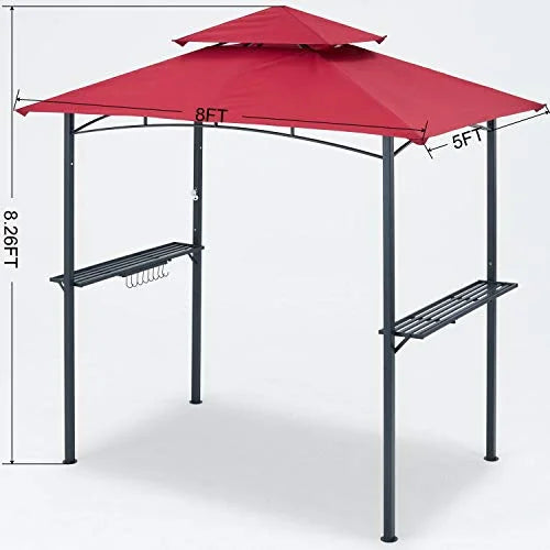 ABCCANOPY 8'x 5' Grill Gazebo Shelter, Double Tier Outdoor BBQ Gazebo Canopy with LED Light(Brown)
